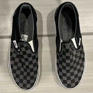 Vans Men's Black and Gray Checkered Slip-On Sneakers